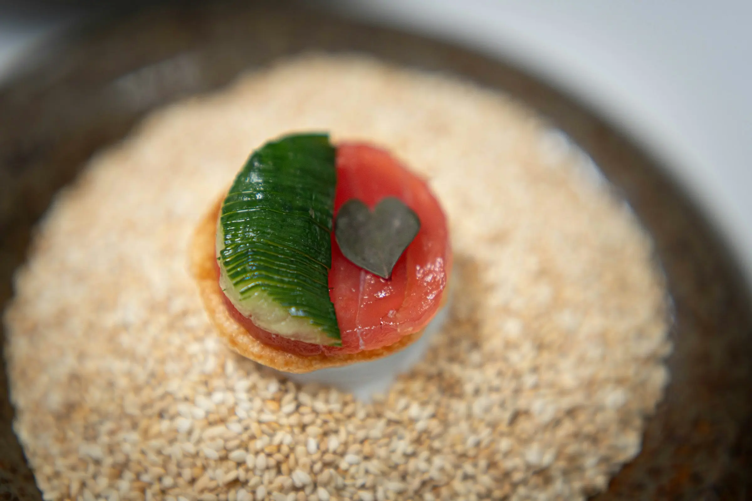 Single canapé with cucumber and tuna